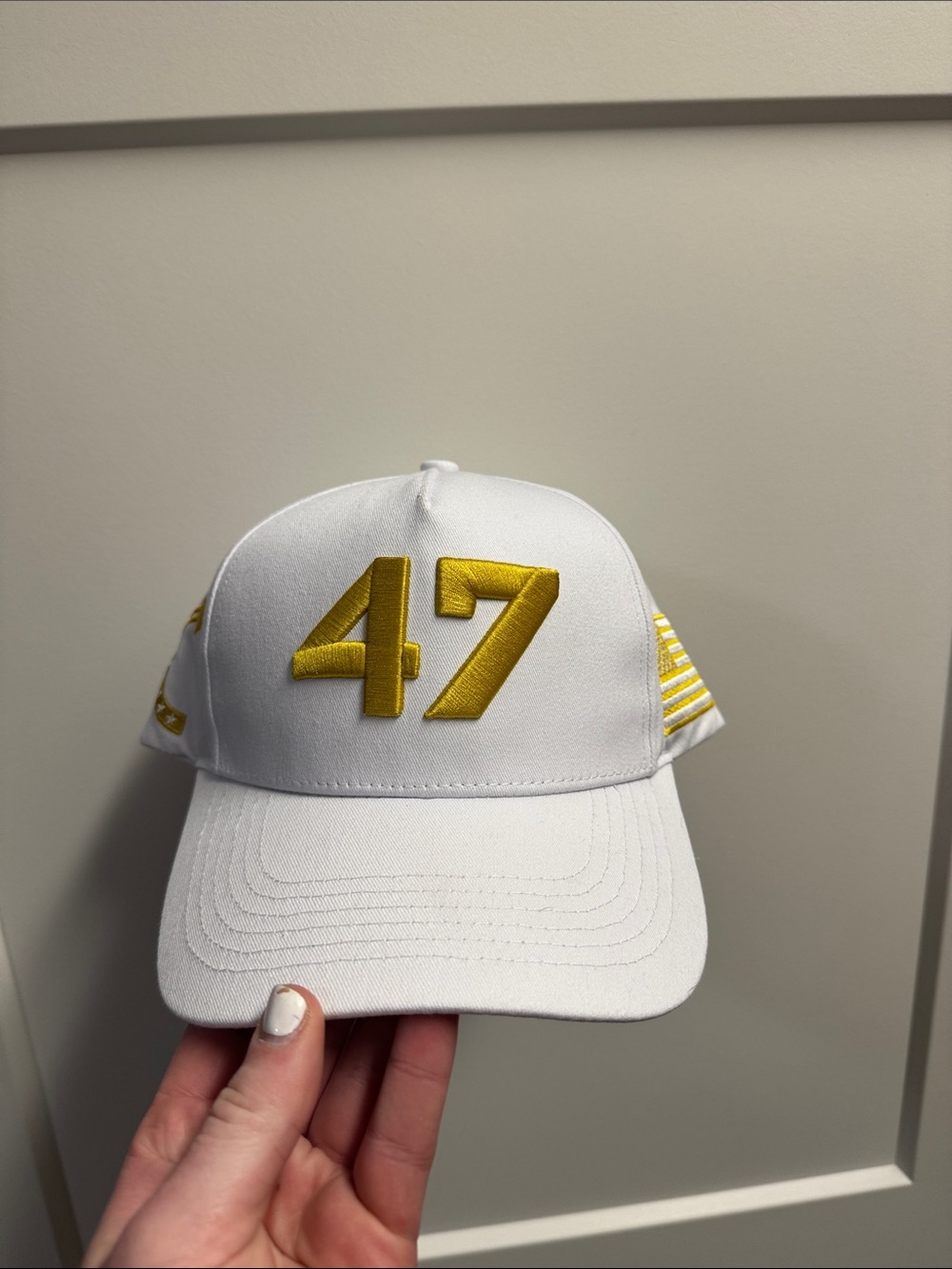White Cap with Gold '47' Embroidery - Men's Hat